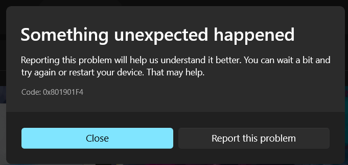 ASUS incorrect System Model - Windows Store error 0x801901F4