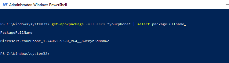 phonelink get packagefullname