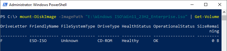 mount iso powershell get drive letter