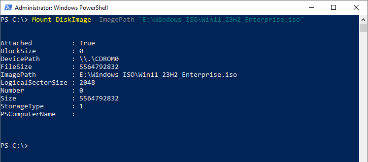 mount iso powershell 