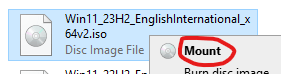 mount iso right-click menu