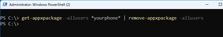phone link uninstall using powershell
