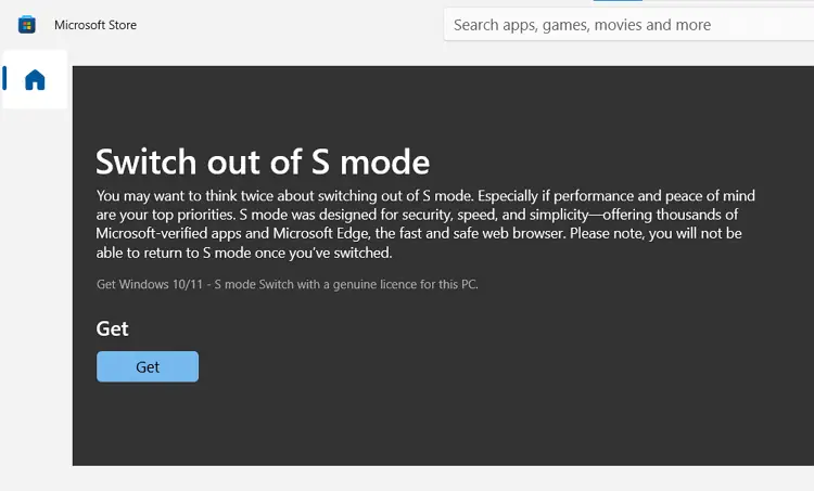 switch out of S mode via Store