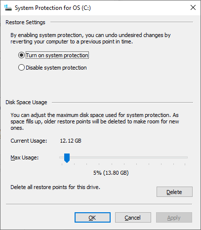 system restore point error 0x8004231f - disk space allocation