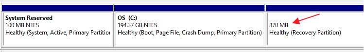recovery partition size - disk management