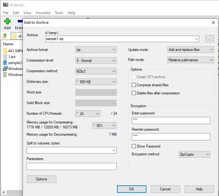 zip password protect 7-zip