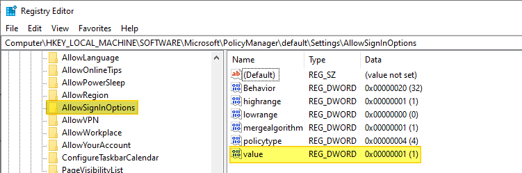 allowsigninoptions value