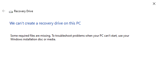 reagent error 3 - cannot create recovery drive