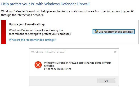 firewall error 0x8007045b or 0x8007042c