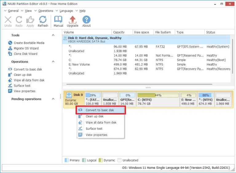 Convert a dynamic disk to basic using freeware without losing data