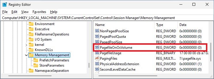 disable pagefile.sys on os volume