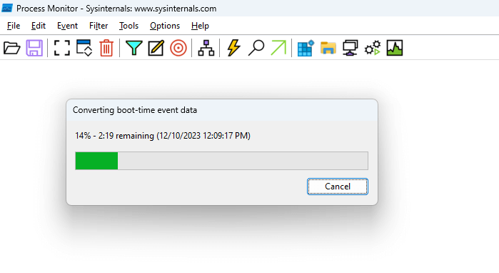 Process monitor boot logging