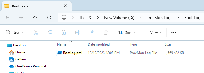 Process monitor boot logging