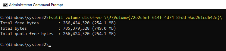 find recovery partition size and free disk space