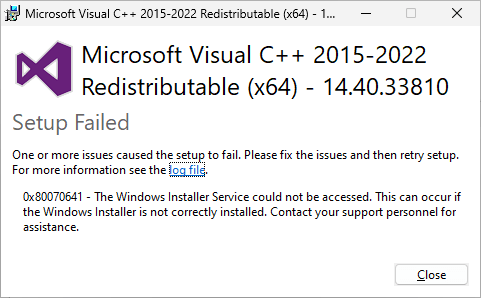 msiserver safe mode error 0x80070641