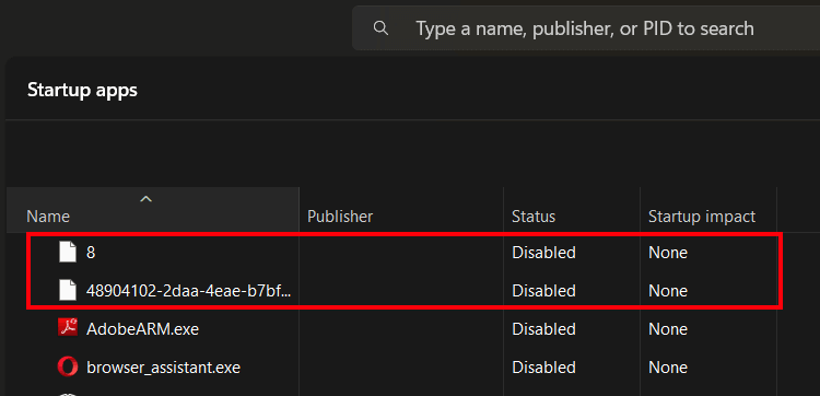 task manager strange startup entry - a guid and a number