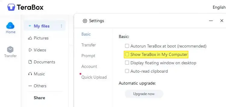 terabox settings - show in devices and drives