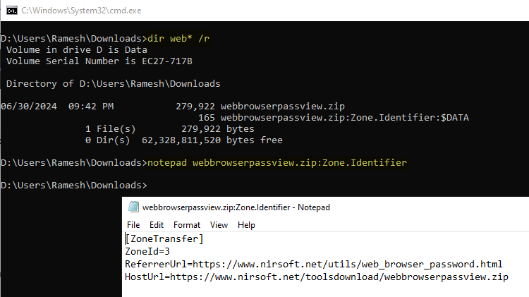 zone identifier open in notepad