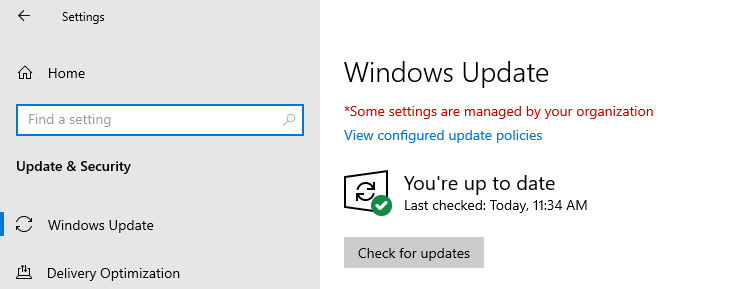 windows update policies - managed by organization