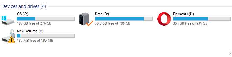 yellow exclamation on drives