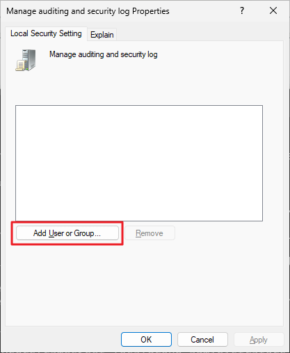 manage auditing and security log - administrators add
