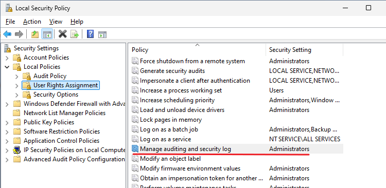 manage auditing and security log - administrators add