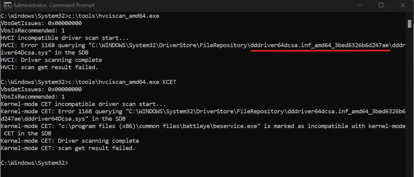memory integrity off hvciscan