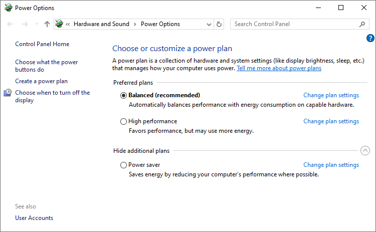 power options shows only balanced - disable modern standby
