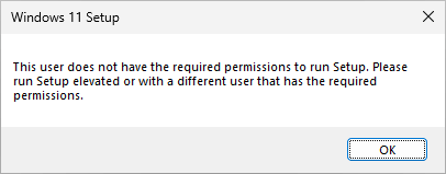Windows setup error: permissions required 