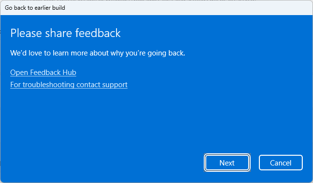 go back to previous build in windows 11