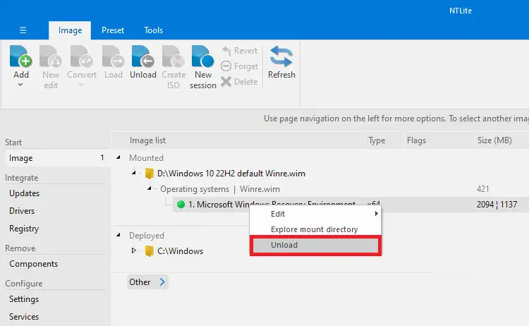 nltmpmnt folder cannot delete - unload using NTLite