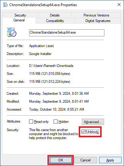 unblock exe downloaded from internet
