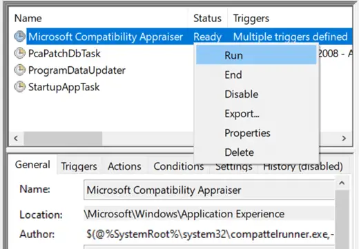compatibility appraiser scheduled task