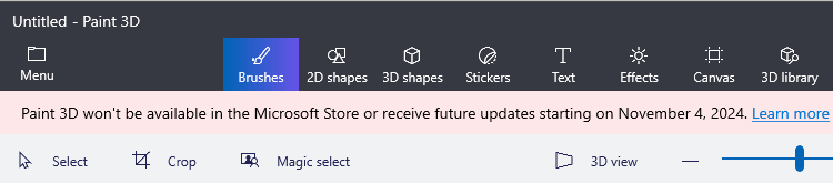 paint 3d deprecation warning