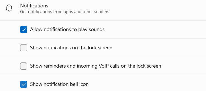 show notification bell icon windows 11