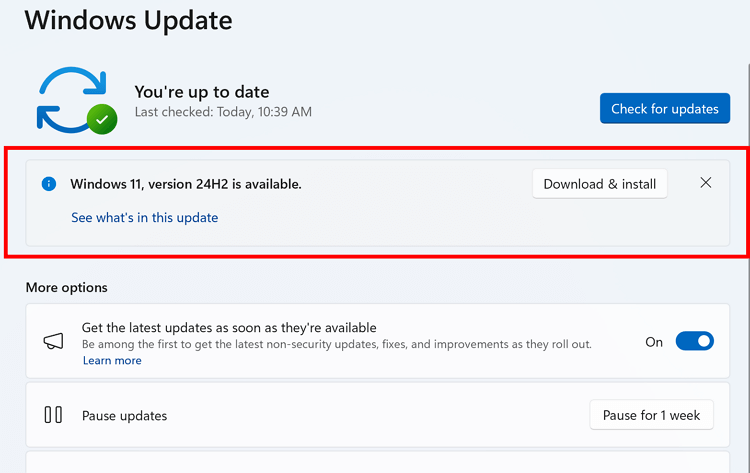Feature Update to 24H2 - Windows Update