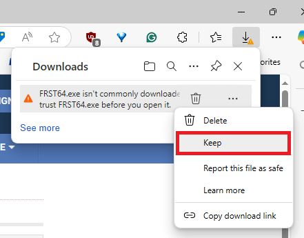 farbar scanner - blocked by edge