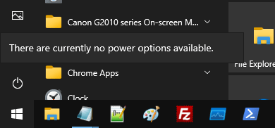 shutdown options empty - no power options available