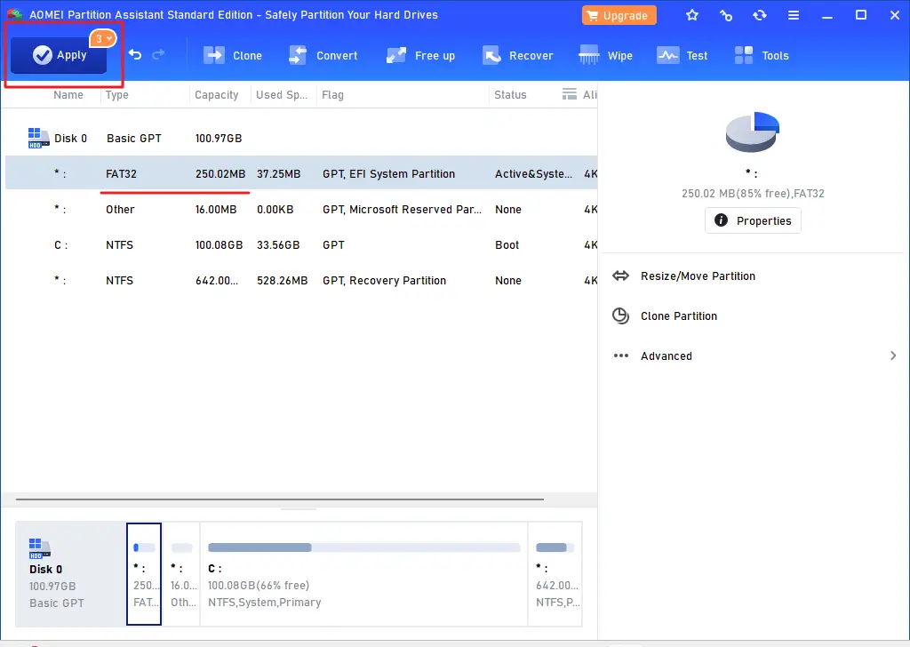 resize efi partition using aomei free version