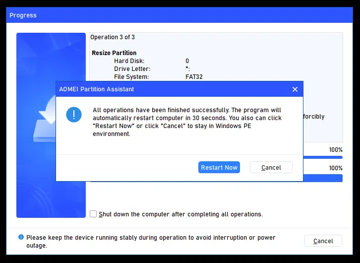 resize efi partition using aomei free version