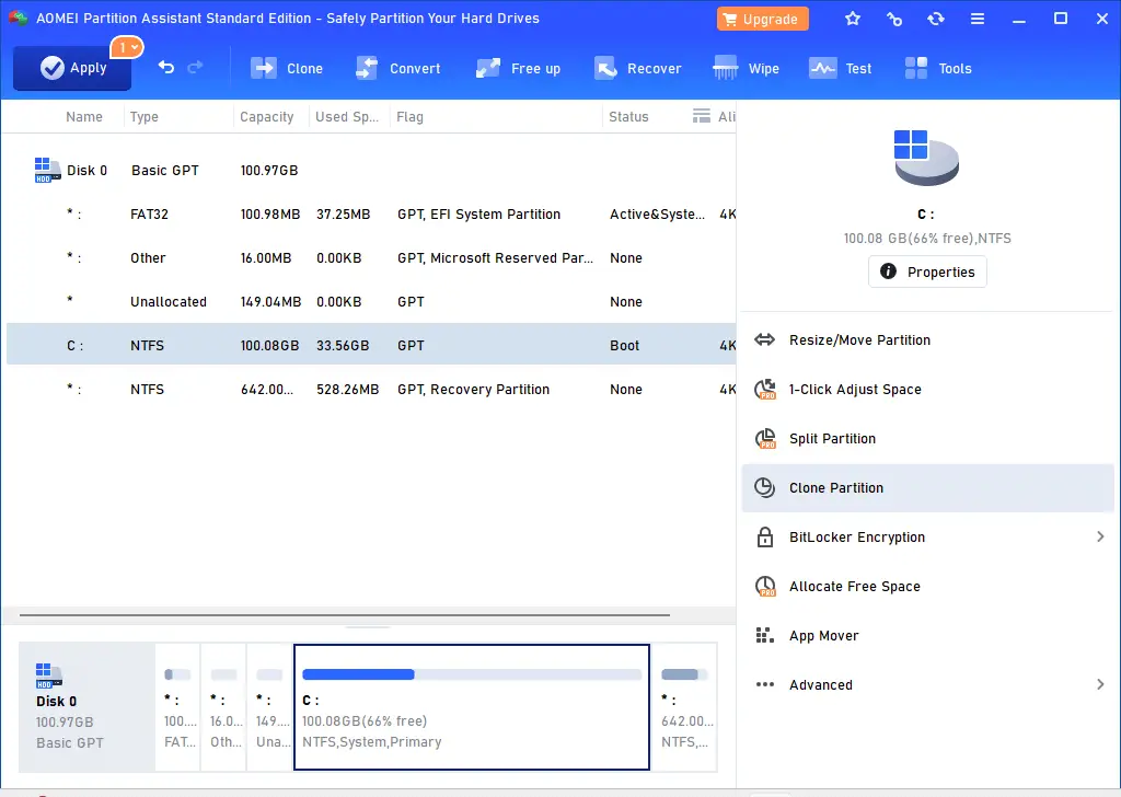 resize efi partition using aomei free version