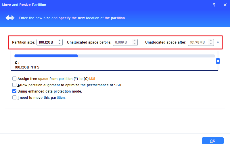 resize recovery partition using aomei