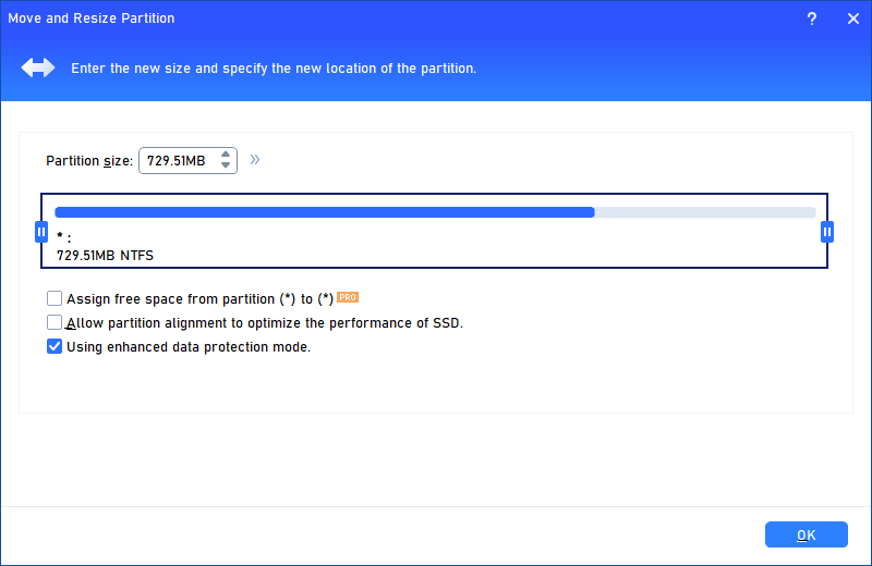resize recovery partition using aomei