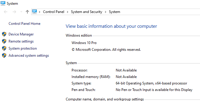 processor and RAM is empty in About System