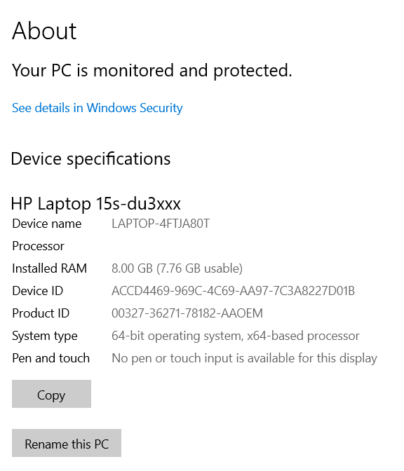 processor and RAM is empty in About System