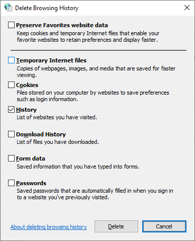 Run dialog turn off or clear file URI history - inetcpl.cpl