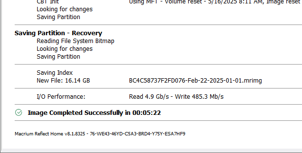 macrium reflect error 0x01 - mft corrupt - resolved using chkdsk