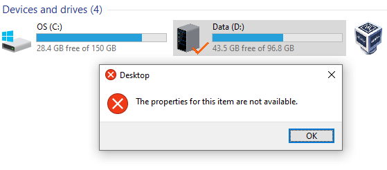 drive properties page not available