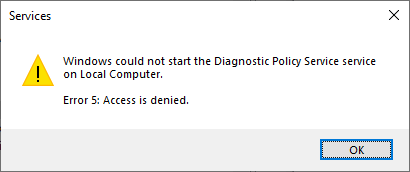 Diagnostic Policy Service error 5 - access is denied