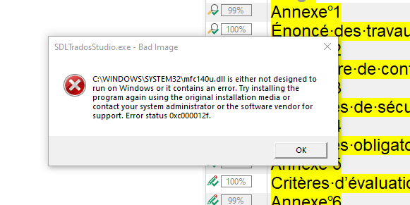 mfc140u.dll vc++ redist runtime error 0xc000012f